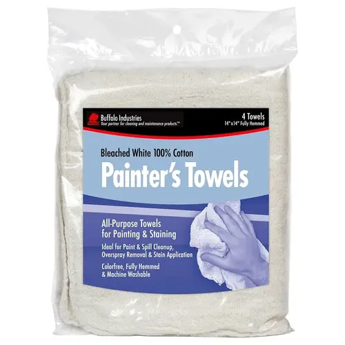 62002C Painter's Towel, 13 x 14 in, Cotton, White - pack of 4