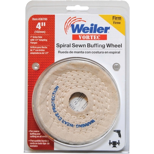 Buffing Wheel, 4 in Dia, 3/8 in Thick, 1/2 to 1 in Arbor