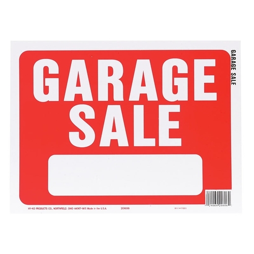 Sign, Garage Sale, White Legend, Plastic, 12 in W x 8-1/2 in H Dimensions - pack of 10