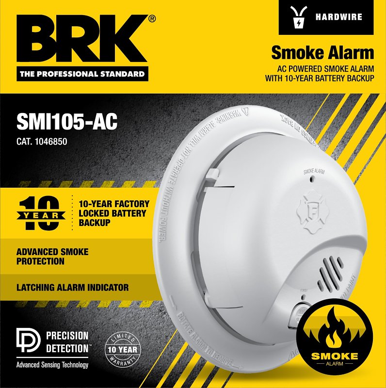 BRK 1046850 Hardwired Smoke Alarm, 10-Year Battery Backup