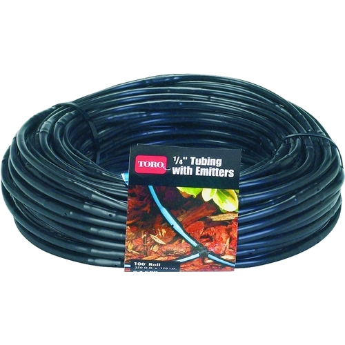 Drip Irrigation Emitter Tubing Blue Stripe Polyethylene 1/4" D X 100 ft. L Black/Blue