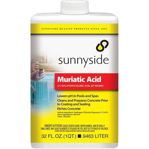 Sunnyside 71032S Muriatic Acid, Liquid, Pungent, Clear/Light Yellow, 1 qt, Bottle