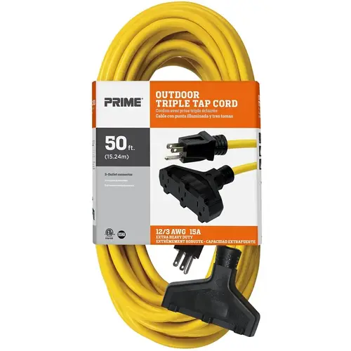 Extension Cord Outdoor 50 ft. L Yellow 12/3 SJTW Yellow