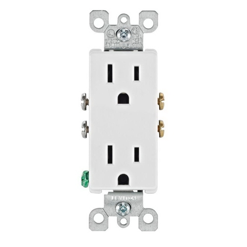 Leviton M24-05325-WMP Decora 15 Amp Residential Grade Grounding Duplex Outlet, White - pack of 10