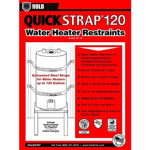 Quick Strap QS-120 Quick Strap Series Water Heater Strap, Steel, For: Up to 120 gal Water Heaters