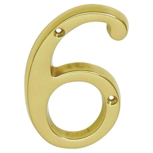 House Number, Character: 6, 4 in H Character, Brass Character, Solid Brass