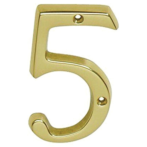 House Number, Character: 5, 4 in H Character, Brass Character, Brass