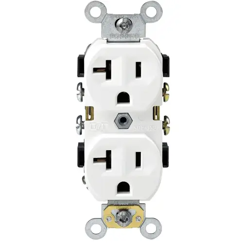 Duplex Receptacle, 2 -Pole, 20 A, 125 V, Back, Side Wiring, NEMA: 5-20R, White