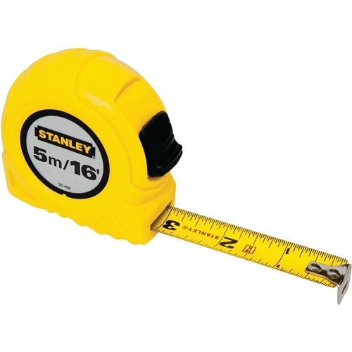 Measuring Tape, 16 ft L Blade, 3/4 in W Blade, Steel Blade, ABS Case, Yellow Case