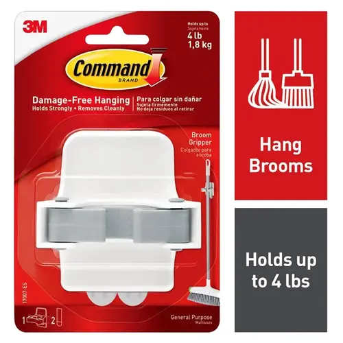 Broom Gripper Command Large Plastic 3.34" L Gray/White Gloss