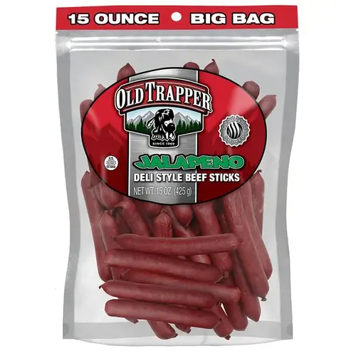 Old Trapper 33215T 221635 Deli-Style Beef Stick, Jalapeno, 15 oz, Bag