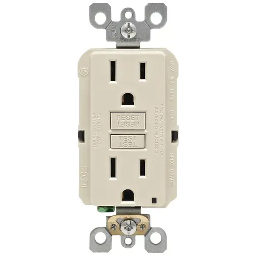 GFCI Outlet SmartlockPro 15 amps 125 V Duplex Light Almond 5-15R Light Almond