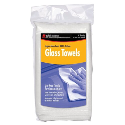 HB Glass Cleaning Cloth, 18 in L, 18 in W, Cotton, White - pack of 4