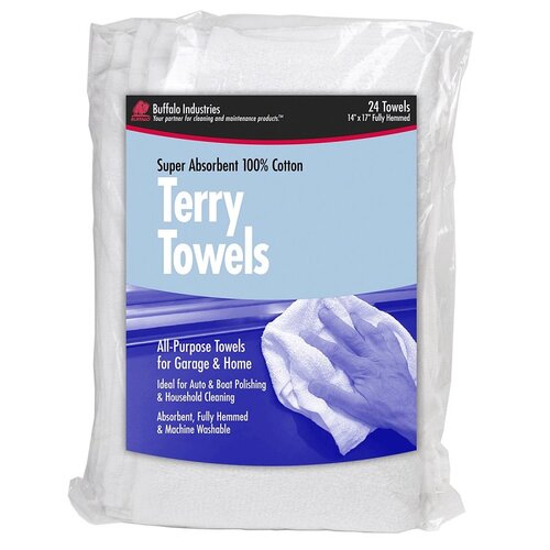 BUFFALO 60221 Terry Towel, 17 in L, 14 in W, Cotton, White, 24/BAG - pack of 24