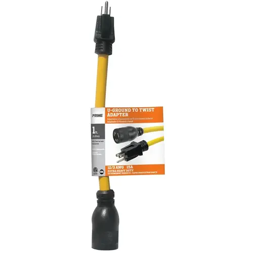 U-Ground to Twist Adapter, 15 A, 125 V, 1 -Outlet, Yellow