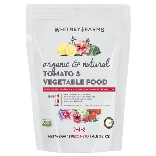 Whitney Farms 3400706 10101-10003 Tomato and Vegetable Food, 4 lb Bag, Granular, 2-4-2 N-P-K Ratio Brown