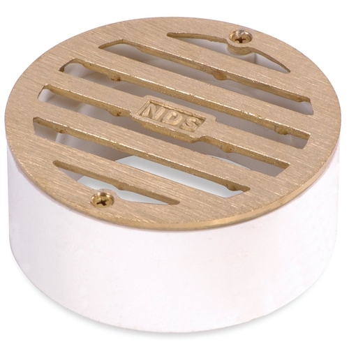 909B Drain Grate with Collar, 3-1/4 in L, 3-1/4 in W, Round, 3/16 in Grate Opening, Brass, Satin Brass