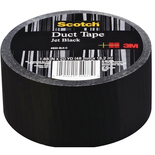 Duct Tape, 20 yd L, 1.88 in W, Cloth Backing, Jet Black