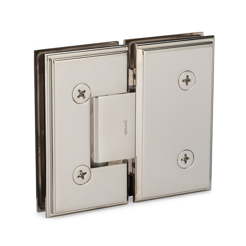 Symphony Heavy Duty 180 degree Glass-Glass Hinge - Polished Nickel