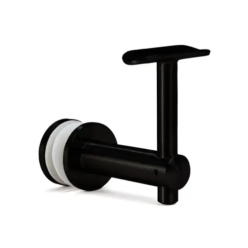 Glass Mounted Bracket - Fixed Saddle and Adjustable Height for 1.5" Diameter Handrail - Matte Black