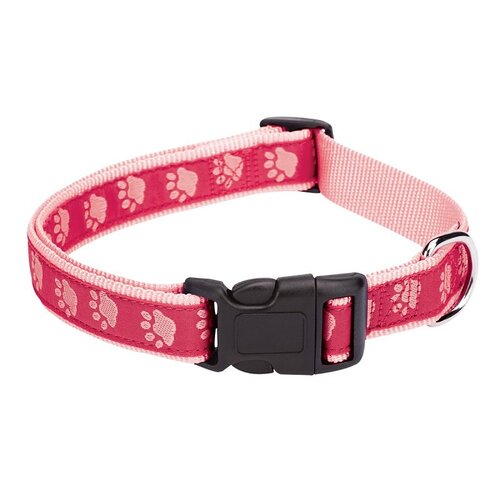 Dog Collar, 6 to 10 in L Collar, 3/8 in W Collar, Nylon, Pink, Two Tone Paw Print