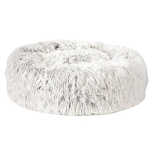 SLUMBER PET ZW1652 36 11 Plush Cuddler Bed, 36 in L, 11 in W, Round, Bumper Style Pattern, Polyester Cover, Cream