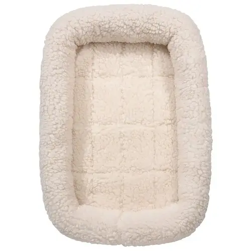 Dog Bed, 17-3/4 in L, 11-3/4 in W, Bumper Style Pattern, Sherpa Cover, Natural