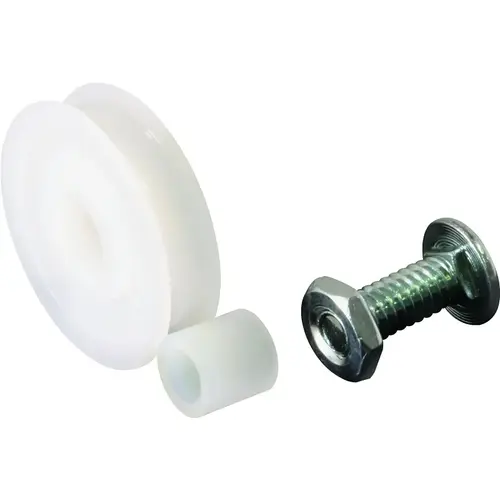 Door Roller, 1-1/4 in Dia Roller, 5/16 in W Roller, Nylon, White, 2-Roller, Bottom Mounting - pack of 2