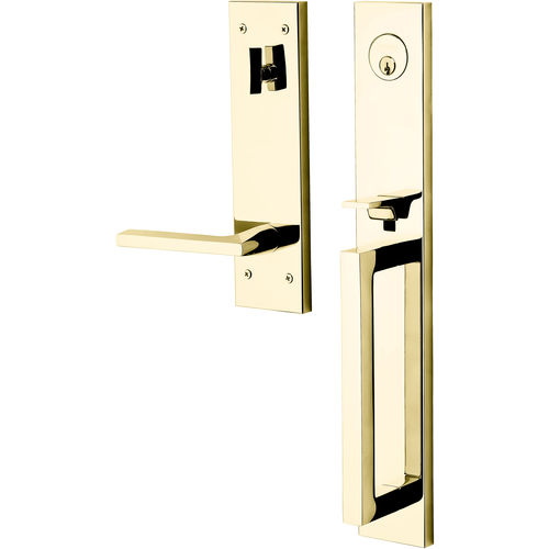 Minneapolis Full Escutcheon Right Hand Single Cylinder Entry Tubular Handleset with 5162 Lever Unlacquered Brass Finish