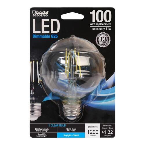 Filament LED Bulb G25 E26 (Medium) Daylight 100 W Clear