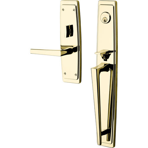 Palm Springs Full Escutcheon Right Hand Single Cylinder Entry Tubular Handleset with L024 Lever Unlacquered Brass Finish