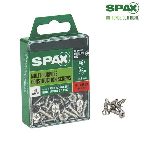 Spax 4101010350162 Multi-Purpose Screws No. 6 X 5/8" L Phillips/Square Flat Head Zinc-Plated
