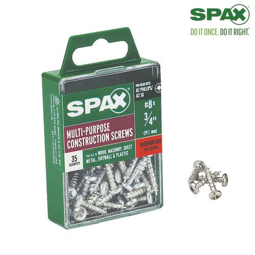 Spax 4111010400202 Multi-Purpose Screws No. 8 S X 3/4" L Phillips/Square Zinc-Plated Zinc-Plated