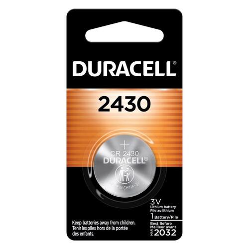 DURACELL DL2430BPK Battery, 3 V Battery, 270 mAh, CR2430 Battery, Lithium, Manganese Dioxide