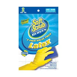 SOFT SCRUB 12323-26 Latex Gloves, Yellow With Flocked Lining, Large, 2-Pr. Pair