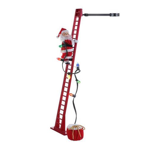 Christmas Decor LED Multicolored Stepping Santa on Ladder Multicolored