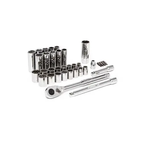 Socket Wrench Set 3/8" drive Metric and SAE 6 and 12 Point Polished Chrome