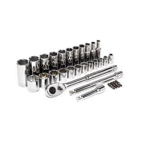 Socket Wrench Set 3/8" drive SAE 6 and 12 Point Polished Chrome