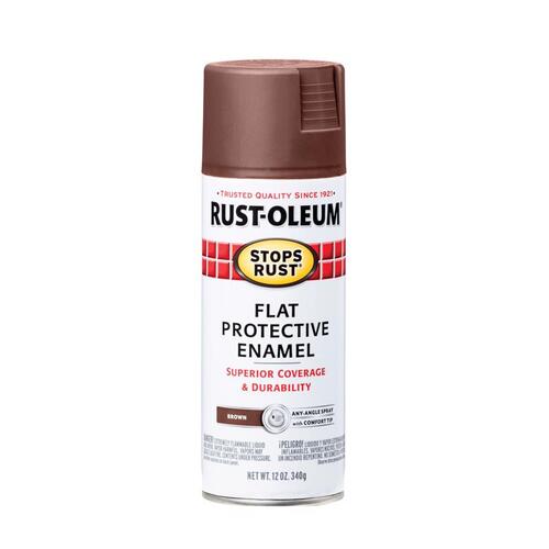 STOPS RUST Protective Enamel Spray Paint, Flat, Brown, 12 oz, Aerosol Can