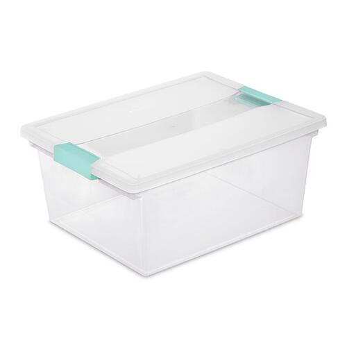 Clip Box, Plastic, Blue Aquarium/Clear, 14 in L, 11 in W, 6-1/4 in H