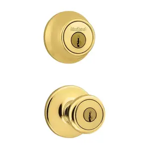 Kwikset Tylo Polished Brass Entry Knobs ANSI/BHMA Grade 3 1-3/4 in.