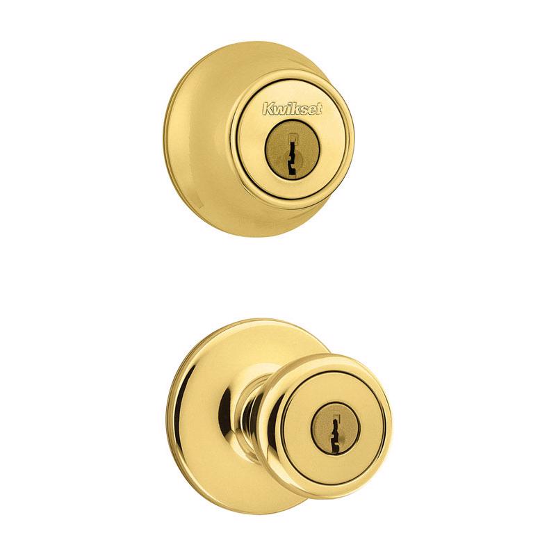 Kwikset 96900-253 Entry Lock and Single Cylinder Deadbolt Tylo Polished Brass ANSI/BHMA Grade 3 1-3/4" Polished Brass