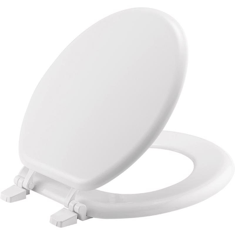 BEMIS 66TT-000 Toilet Seat, Round, Molded Wood, White, Top-Tite Hinge