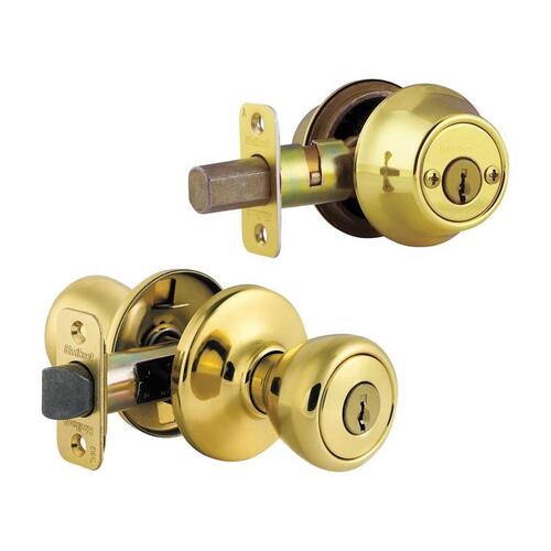 Entry Lock and Double Cylinder Deadbolt Tylo Polished Brass ANSI/BHMA Grade 3 1-3/4" Polished Brass