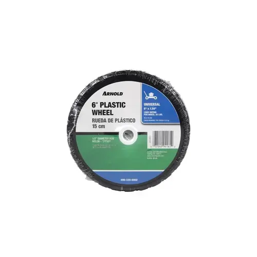 Arnold 490-320-0002 Lawn Mower Wheel, 6 x 1-1/2 in Tire, Diamond Tread, Plastic Rim