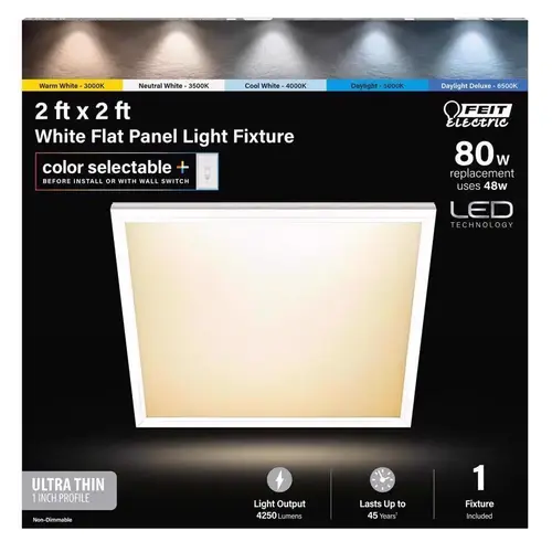 LED Flat Panel Light Fixture EDGELIT 1" H X 23.9" W X 23.9" L Frost White Frost