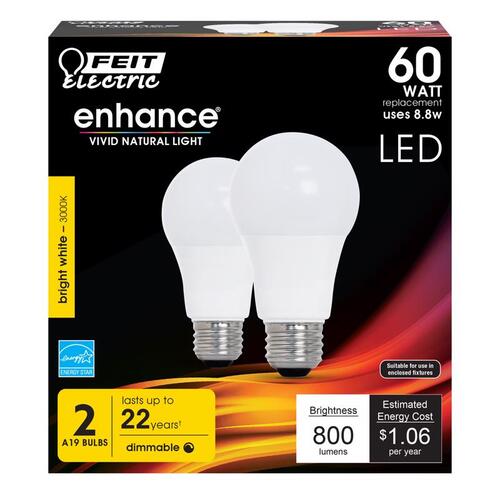 LED Bulb Enhance A19 E26 (Medium) Warm White 60 W Clear Pair