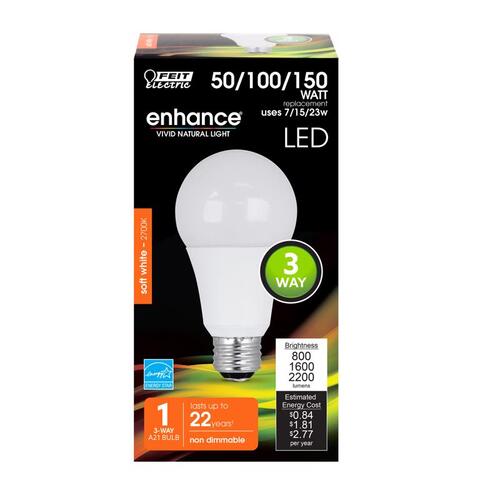 LED Bulb, General Purpose, A21 Lamp, 50, 100, 150 W Equivalent, E26 Lamp Base Clear