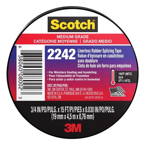 Splicing Tape, 15 ft L, 3/4 in W, Rubber Backing, Black