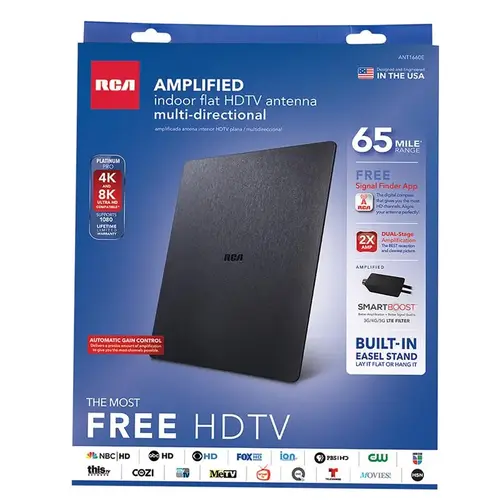 RCA ANT1660E Digital Amplified Flat Antenna Indoor HDTV Black